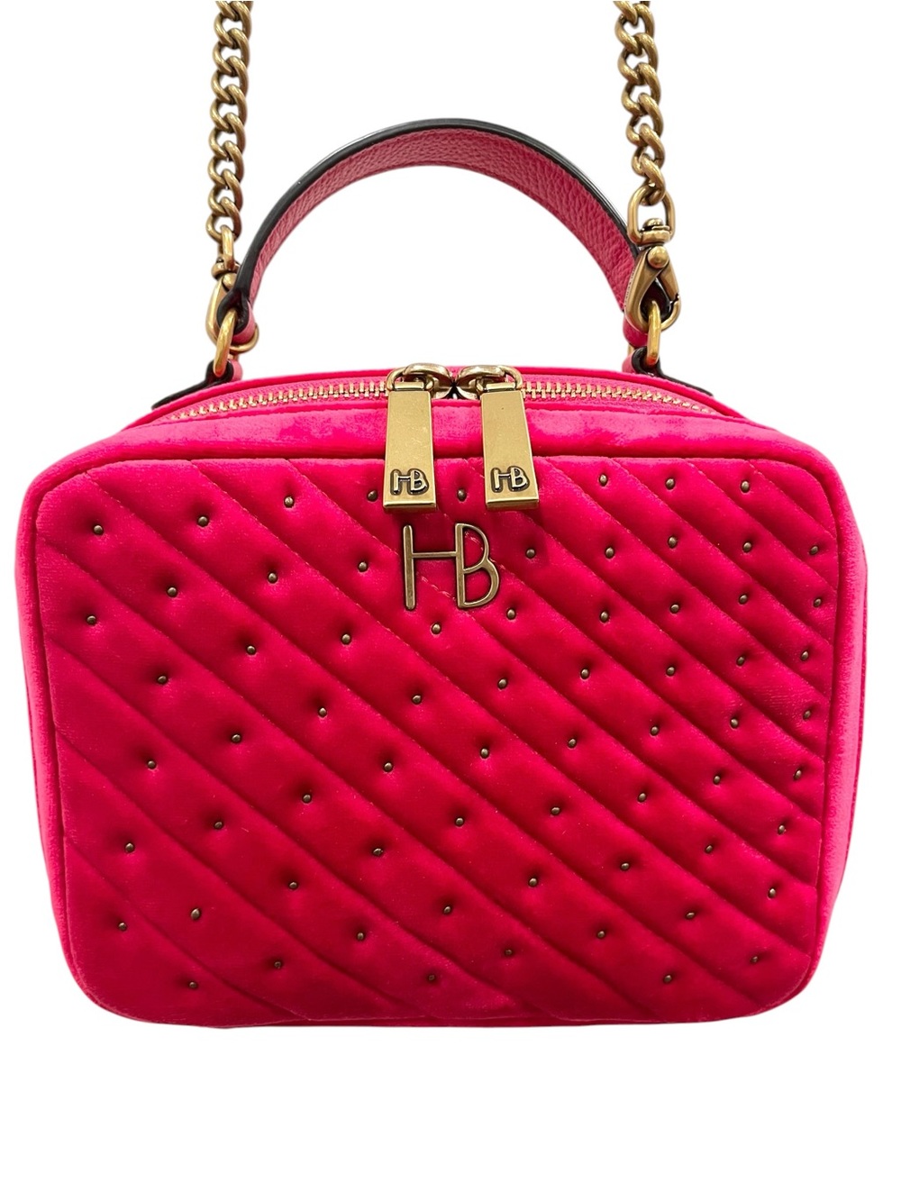 Henri Bendel RARE Quilted Hot Pink Velvet Crossbody with Gold Hardware